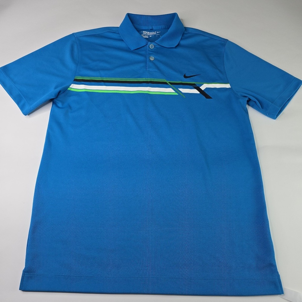 Nike Golf Mens Medium Dri-Fit Polo Shirt Blue Graphic Tour Performance Polyester - Picture 2 of 10